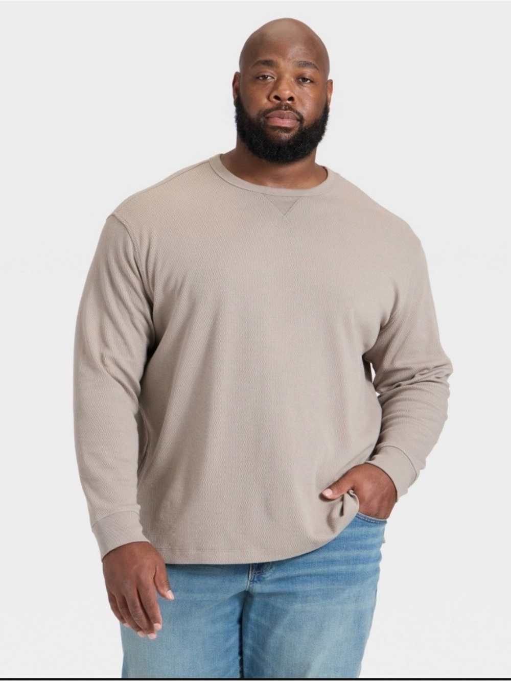 4XL Long-Sleeve Waffle Crewneck Shirt - Taupe